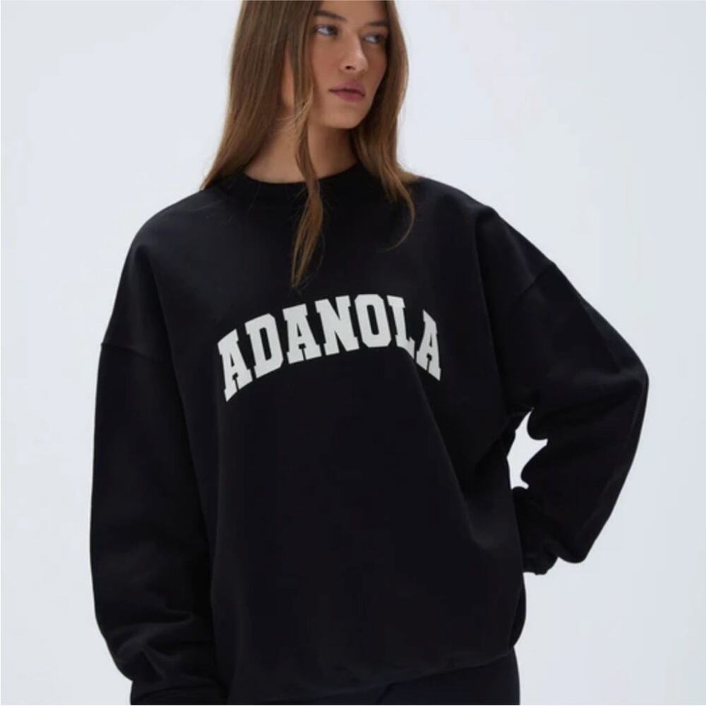 Adanola Varsity Oversized Sweatshirt MEDIUM 100% Organic Cotton Athleisure Top